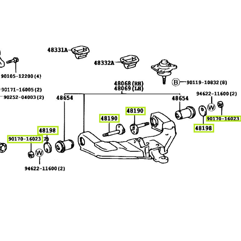 Monteringsett nedre bærearm Toyota Hiace 4WD